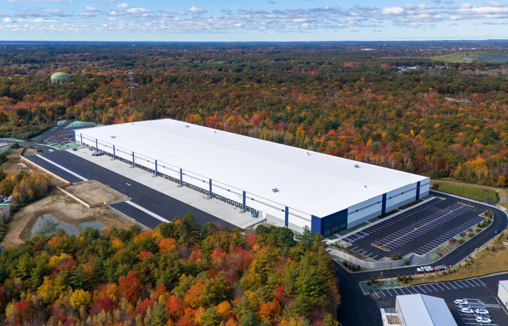 aerial of the greystar speculative warehouse in east bridgewater massachusetts