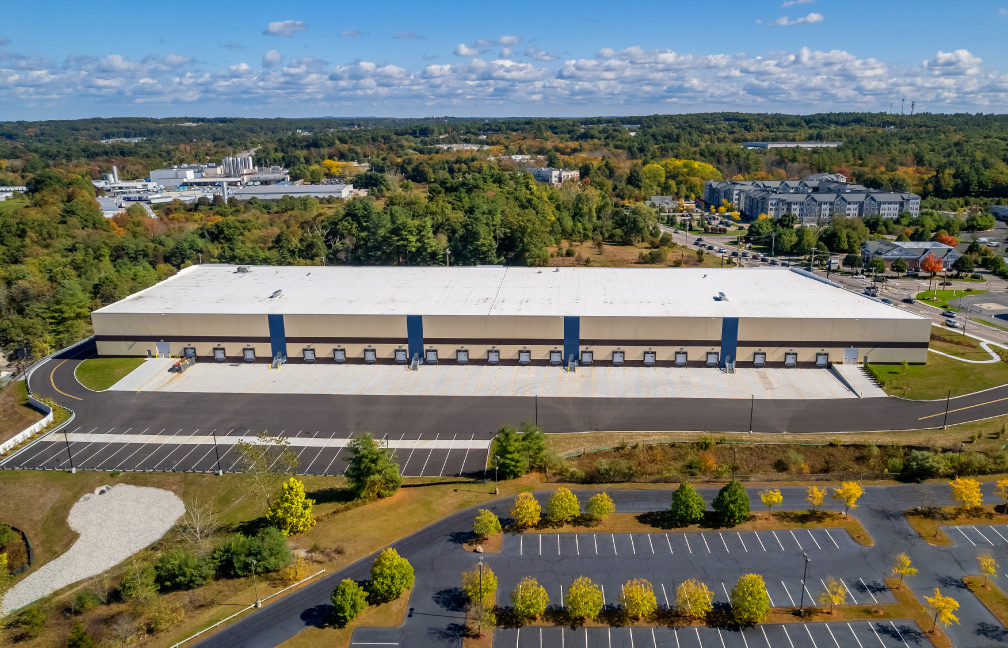 aerial of a flex industrial facility built for marcus partners in bellingham massachusetts