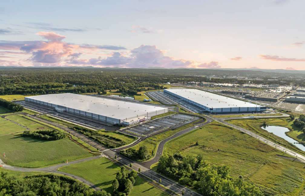 aerial of a two building industrial park in east hartford connecticut