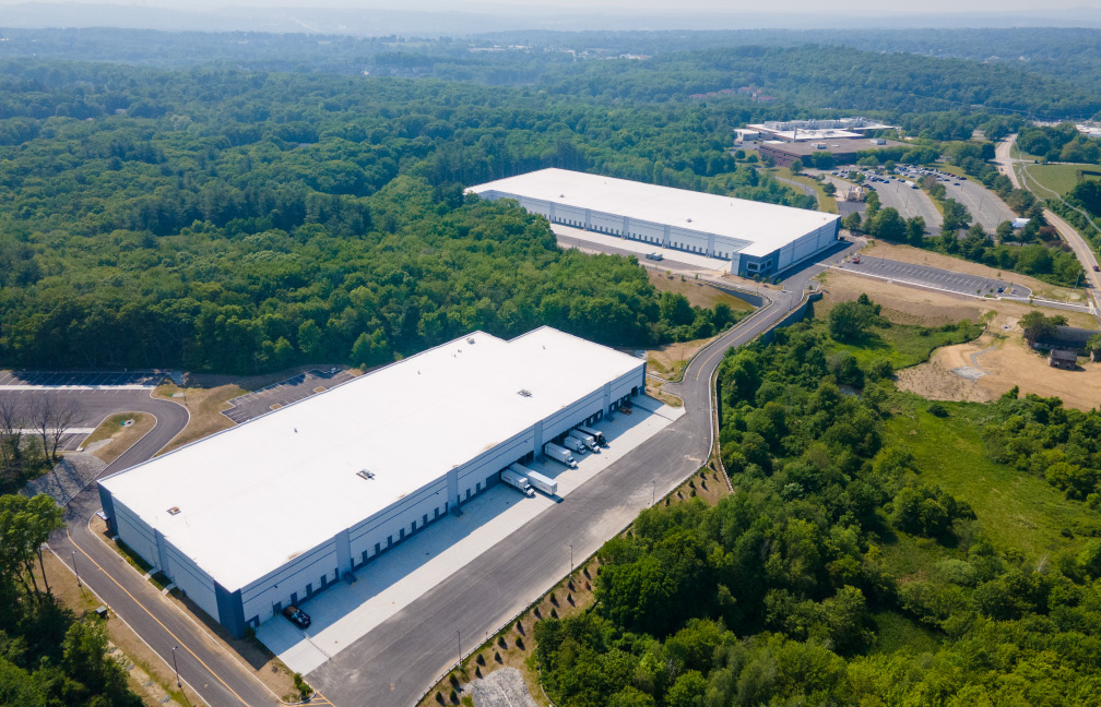 aerial of two warehouses constructed for Northbridge Partners in shrewsburry massachusetts
